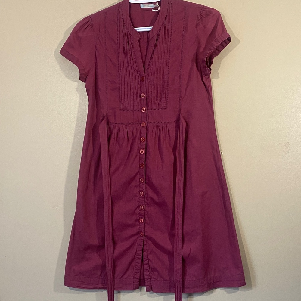 Kimchi Blue Plum Button Front Mini Dress Tie Waist Cottagecore XS